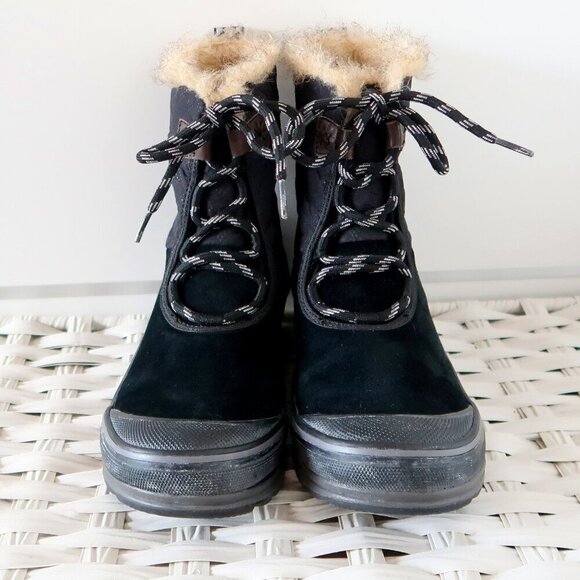 Clarks Suede Leather Nylon Rubber Fur Waterproof Lace-up Winter Rain Boots 7.5 - Picture 12 of 16